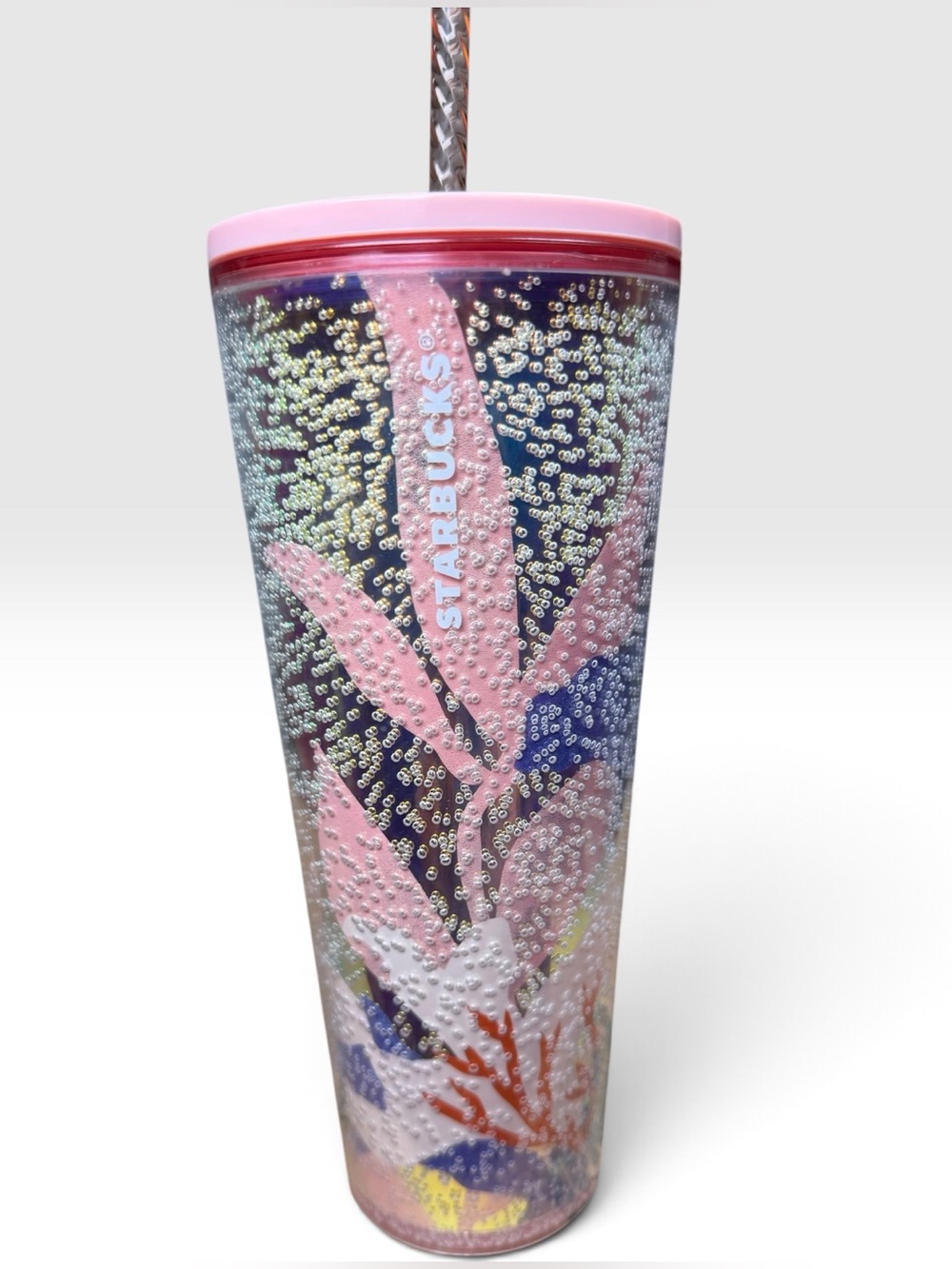 Starbucks 2020 Coral Reef Bubble Cold Cup Tumbler Pink 24oz Straw
